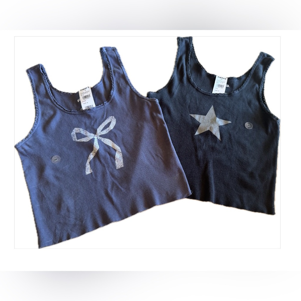 Bundle of Tilly’s Star and Bow Tank Tops - Blue and Black